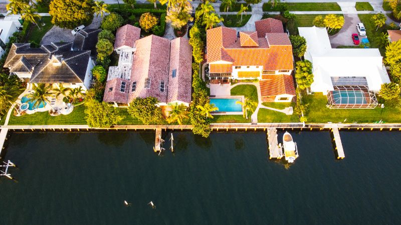 west palm beach aerial of waterfront homes
